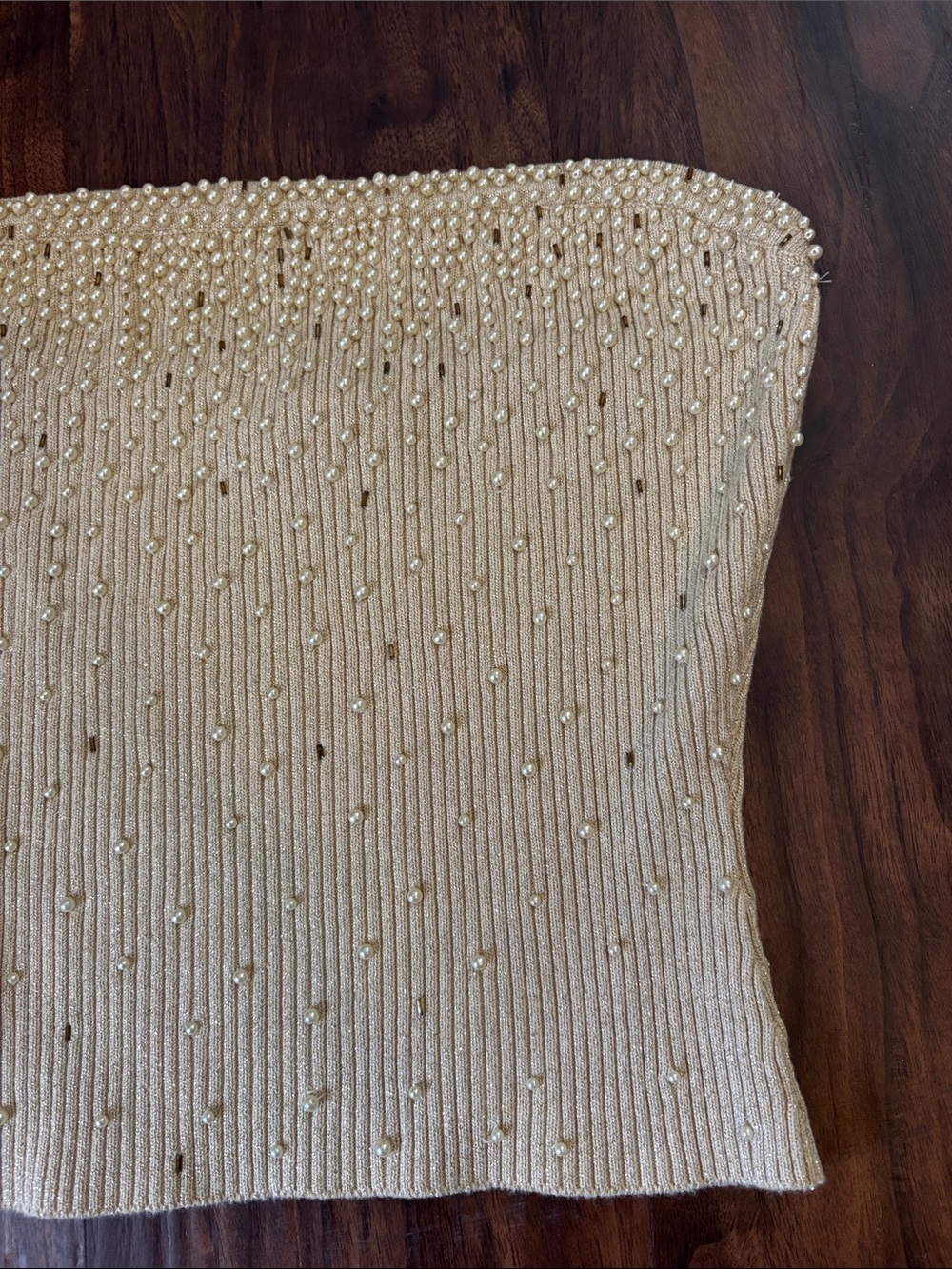 Early 2000s Cache Gold Sparkly Pearl Embellished Tube Tope - Picture 5 of 5